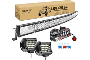 RIGIDON 52 Pouces 130 cm 675W incurvée barre de led 4x4 avec 12v faisceau de câblage kit, 2 x 4 Pouces 60W phare de travail led, Barre lumineuse led pour offroad Véhicules Voiture camions ATV tracteur