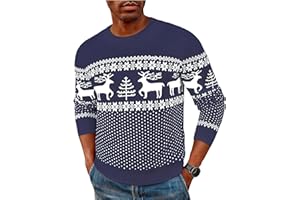 Uniexcosm Jerseys Navideño Suéter para Hombre Invierno Suéter Navidad para Hombres Reno&árbol de Navidad Pullover de Punto Cuello Redondo Jersey Navideño