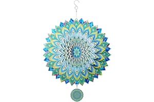 SULIAO Wind Spinner Mandala Peacock, 3D Stainless Steel Hanging Spinner, 12in Green Garden Ornament, Large Catcher for Yard and Decor, Unique Gift for Women, Men, Holidays