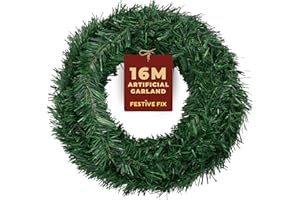 Festive Fix Girlanda bożonarodzeniowa, 16 m, realistyczna, nieoświetlona zielona girlanda świąteczna do dekoracji schodów, kominków, drzwi i okien, elastyczna, trwała dekoracja domu wakacyjnego do