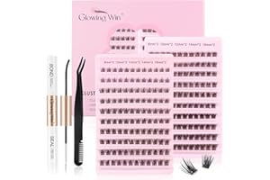 Glowing Win Faux Cils Individuel Kit Extension de Cils Professionnel avec Applicateur, Bond&Seal Mélanger deux paquets Faux Cils Naturel avec Colle de Cils Réutilisable DIY Cluster Lashes Kit