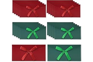 YAFE 20 Pcs Kraft Paper Envelopes - 8.7 * 4.3in Money Gift Envelopes with Ribbons for Christmas & New Year (Red, Green)