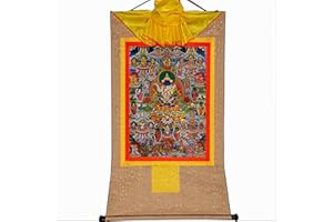 Gandhanra Thangka Tibetano - 42 Divinità pacifiche del Bardo Thodol (Libro tibetano dei morti) - Arazzo di Buddha a Stampa Dorata per Decorazione Zen, Meditazione, Rilassamento Spirituale e Pace