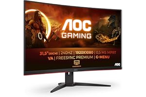 AOC C32G2ZE/BK Monitor Gaming 32 Pulgadas FHD, 240Hz, VA, 0.5 ms MPRT, Adaptive Sync., FreeSync Premium (1920x1080, 2x HDMI 2.0, 1x DP 1.2), Rojo/Negro