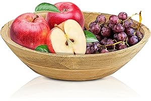 GEEZY Large Mango Wooden Bowl for Serving Food, Salad, Vegetables, Fruits, Snacks 29cm - Premium Brown Decorative Mango Wood, 3 Small Felt Pads for Stability - Wooden Salad Bowl, Fruit Bowl