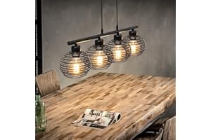 ‎ZMH ZMH Pendelleuchte Esstisch Hängelampe Vintage - Schwarz Hängeleuchte Industrial Design Retro Esstischlampe E27 Metall 4 Flammig Esszimmerlampe für Esszimmer Küche Wohnzimmer Arbeitszimmer