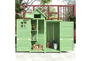 Kayan Gartenschrank Geräteschuppen Werkzeugschrank Outdoor-Schrank Gartenbox mit PVC Dach, aus Holz wasserfest, 118.5 x 54.3 x 173 cm (Grün)