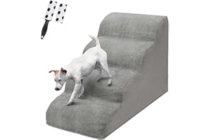 LIANTRAL Dog Steps Stairs for Bed - Non-Slip Pet Stairs for Small Dogs and Cats, 4-Steps Dog Ramp for Sofa with High Density Foam & Removable Cover & Pet Hair Remover Roller, Grey