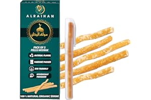 Al Raihan 5 Pcs Miswak Sticks with Holder for Cleaning Teeth - Vacuum Sealed Natural Flavored Tooth Brush - Traditional Chew Sticks for Teeth Whitening, Oral Health & Fresh Breath || Pack of 5…
