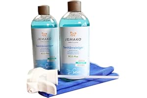 Jemako 3er Set: 2 x Sanitärreiniger Eco Plus á 500 ml inklusive 1 x Jemako Schaumpumpe. Dazu 1 x K7plus Profi-Microfasertuch.