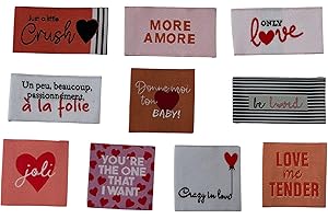 FILOUFACE Étiquette tissée à coudre Lot de 10 Message Fun Customisation textile Thème Amour