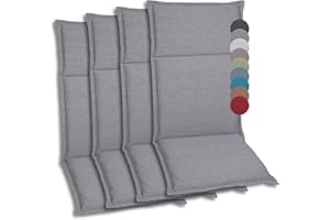 GO-DE Textil Bequeme und attraktive Polsterauflagen für Hochlehner-, Mittellehner- und Niederlehner-Gartenstühle (4er-Set, Uni Grau, Hochlehner)