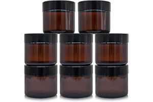 VOLILA Pot Cosmétique - Petit Pot Verre pour Voyage (Pack de 8, 60ml) - Boîte cosmétique vide avec couvercle et cuillères en plastique - Contenant Vide Cosmetique en Verre & Protection UV