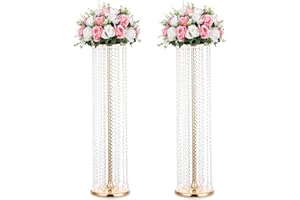 Nuptio Soporte Flores Oro Alto: 2 Piezas 90cm Centros Mesa Cristal para Bodas Florero Metal Jarrones para Decoraciones Mesas Fiesta Bodas A Granel Decoración Candelabro Mesa Soportes Pieza Central