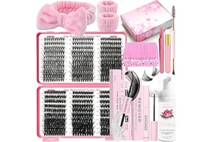 DNSGOOR Kit de Extensión de Pestañas DIY 590 Pestañas,Pegado y Sellado de Pestañas,Eliminación de Pestañas,Champú de Pestañas Cepillo,Bandas de Lavado,Cepillo de Pinzas Mini Aplicador (LASH01)