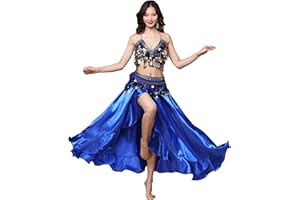 MUNAFIE Falda de satén para danza del vientre, falda larga de lado partido, falda de danza brillante, ropa de rendimiento para festivales