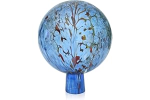 Lauschaer Glas Garden Ball Rose Ball Glass with Granules Aqua Blue Height 15 cm Diameter 12 cm Hand-Blown Hand Shaped