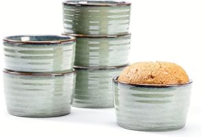 Henten Home Stampi per Soufflé, Ciotole da Dessert in Ceramica da 6 x 240 ml, Pirottini da Soufflé in Porcellana per Muffin, Cupcake e Budini - Glassa di Reazione, Verde