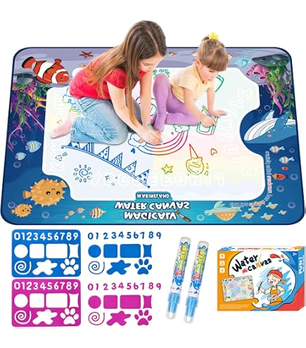 Aqua Doodle Wassermalmatte Für Kinder – Riesige 98x78 Cm Matte Mit 3 Wasserstiften & Schablonen