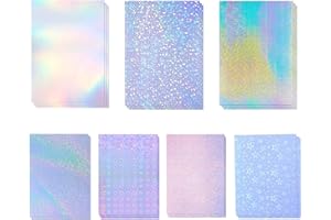 wenrescry 21 Feuilles Autocollantes Holographiques A4, Film Vinyle Transparent Imperméable, 7 Motifs pour Loisirs Créatifs, Fenêtres, Décoration, Scrapbooking
