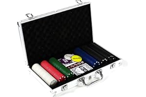 Nexos Trading Pokerkoffer Poker-Set mit 300 Poker-Chips im Alu Koffer mit 2 Schlüssel Silber inkl. 2 Kartendecks 1 Dealer Button 5 Würfel
