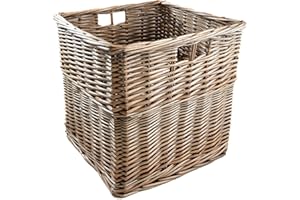 Arthur Cameron - Wicker Storage Cube with Built-in Handles - 32 x 32 x 31 cm - Cube Storage Unit, Perfect for Bedroom or Living Room - Wicker Box, Kallax Basket, Storage Basket (Antique Wash)
