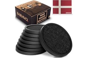 BARVIVO Lot de 8 dessous de verre pour boissons - Noir - Moderne - En silicone, Avec coussinet en feutre absorbant amovible - Protection de table pour tout type de table, bois, pierre, granit ou verre