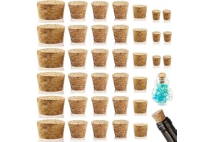 Bikasun Tappi di Sughero in Legno Morbido Naturale, 36 Pezzi, 6 Dimensioni, Conici, Tappi in Vetro Grandi e Piccoli, per Bottiglie di Vino e Birra