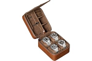 ROTHWELL Étui de voyage pour 5 montres, Ecrins pour montres - Protection robuste et portable avec fermeture éclair - S'adapte à toutes les montres jusqu'à 50 mm (Marron clair/marron)