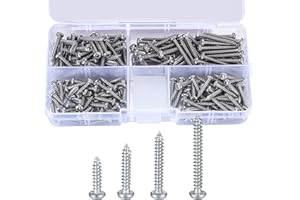 Zhujiehigh 200 Pcs M3 Stainless Steel Self Tapping Screws Assortment, Cross Pan Flat Head Wood Screw Set, Countersunk Woodworking Fastener Cross Groove Screws - M3x12 mm/16 mm/20 mm/25 mm