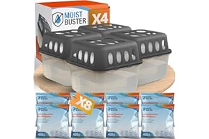 MoistBuster® 4x Luftentfeuchter ohne Strom + 8x 400g Luftenfeuchter Nachfüllpack - Raumentfeuchter bis 40m² für Keller, Bad uvm. - Entfeuchter und Luftentfeuchter Granulat im Set - Schutz vor Schimmel