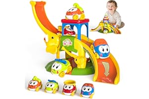 FUYLEY FUYLE Jouets pour Enfants de 1 2 3 Ans et Plus, Garçons et Filles, Toboggan éléphant avec 4 Voitures Animales, Jouets d'apprentissage éducatifs, Piste de Voiture à Pousser, Cadeaux d'anniversaire