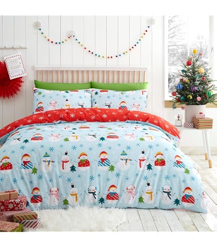 Fusion - Housse De Couette Noël Nuit étoilée Et Ours Polaire - 140 X 200 Cm - Design Réversible - 1x Taie D'oreiller - Parure De Lit Bleu Marine Avec Ours Et