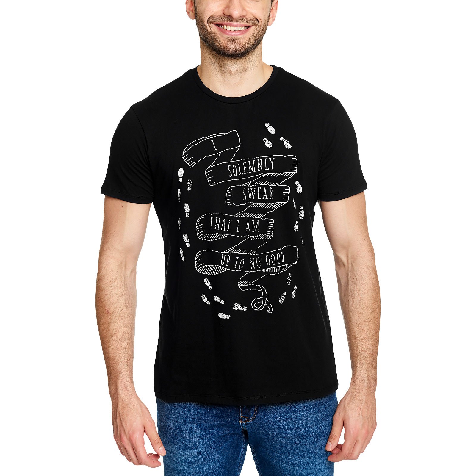 Cotton-Division-Harry-Potter-Herren-T-Shirt-I-Solemnly-Swear-Karte-Des-Rumtreibers-Baumwolle-Schwarz