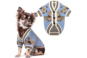 HRTTSY Small Dog Jumper Cute Bear Warm Winter Dog Clothes Girl Boy Puppy Cardigan Sweater Soft Cozy Cute Pet Knitwear Outfits for Small Medium Dogs Cats Cold Weather Coats Jackets (Blue,X-Small)