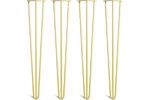 THE HAIRPIN LEG CO. [HLC] 4 x Hairpin Table Legs – Superior Double Weld Steel Construction With Screws, Build Guide & Protector Feet Worth £8 Included! – 10mm Steel [28"/71cm,Yellow]