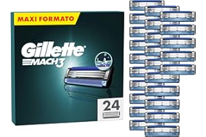 Gillette Mach3 Base 24 Lamette Di Ricambio Per Rasoio Barba Mach 3, Con Striscia Lubrificante Per Una Scorrevolezza Fluida , Lamette Gillette