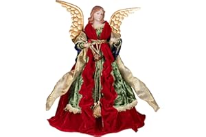 KI Store 45cm Engel Christbaumspitze Weihnachtsengel Tannenbaumspitze für Christbaumschmuck für die Weihnachtsbaumspitze, Weihnachts Dekoration (Rot Grun)