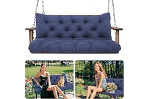Amdieu Garden Swing Cushions 3 Seater Waterproof Bench Cushions with Backrest and 8 Ties12cm ﻿Thick Swing Cushions Replacement for Outdoor Furniture Garden Swing Porch Patio(Navy Blue-150 x 100 cm)