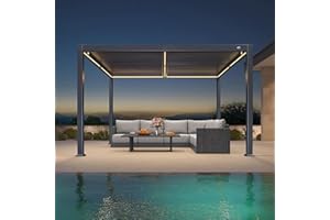 PURPLE LEAF Pergola Bioclimatica in Alluminio 3 x 3,65 m, Gazebo da Giardino Esterno Impermeabile con Lame Orientabili e LED, Pergola Terrazza e Carport