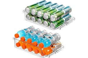 BingoHive 2 Packs Clear Width Adjustable Soda Can Organiser for Fridge Expandable Soda Can Dispenser for Beer Soda Seltzer Pop Can Soda Expand Organiser for Fridge Kitchen Pantry
