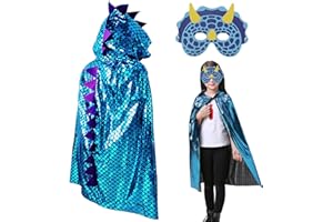 DMZK 1 Pezzi Mantello Dinosauro Bambino,Costume Dinosauro Cosplay,Costume da Mantello da Dinosauro,per Giochi di Ruolo Festa a Tema Carnevale Masquerade Ragazzi,Blu