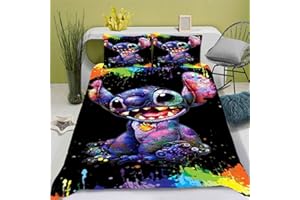 Doiicoon Stitch Bettwäsche Cartoon-Charakter-Muster Lilo Und Stitch Kinderbettwäsche Bettbezug Weich Und Bequem Mikrofaser Bettbezug 135x200 (11,135 x 200 cm-Einzelbett)
