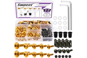 Swpeet Kit assortito di bulloni per carenatura moto, 2 misure, M5 M6, viti di fissaggio per parabrezza moto, bulloni di fissaggio per moto sportive, per tutti i modelli e le moto sportive (oro)
