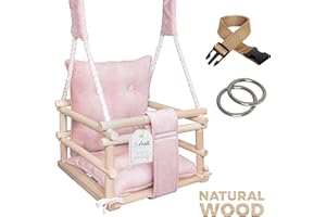 GENERIC LUMALI Indoor Schaukel für Kinder Rosa | Baby Schaukel Indoor, Babyschaukel Outdoor - Schaukel mit Kissens - Kinderschaukel für den Garten - Babyschaukel Türrahmen, Schaukel Baby - Holzschaukel