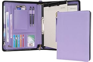 Wason A4 Portfolio with Zipper - Leather PU Padfolio with Detachable Ring Binder and Writing Notepad Holder, Conference File Multi-Pockets Organizer for Office Travel School (Purple)