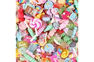 INTEDESIGN 50PCS Pink Slime Charms Cute Set Flatback Beads Making Kit Mixed Candy Sweets Resin Random Kawaii Candy Resin Ornaments for DIY Craft Scrapbooking Decoration Assorted Colors and Shapes (Style1)