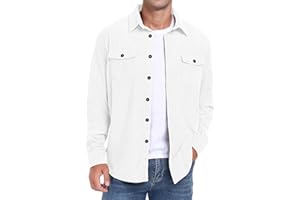 QIXING Men's Corduroy Button Down Shirts Long Sleeve Shacket Trucker Jacket Autumn Winter Coats with Flap Pockets