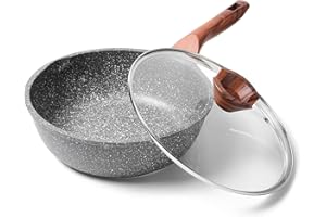 RIOVARM Patelnia o głębokości 24 cm, do kuchenek indukcyjnych, nieprzywierająca, z pokrywką, powłoka granitowa, patelnia uniwersalna bez PFOA, nadaje się do wszystkich kuchenek