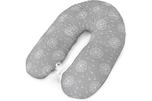Amilian Cojín de lactancia y almohada para dormir de lado, XXL, 170 cm, funda de algodón lavable con cremallera, gris y suave, diente de león ordinario